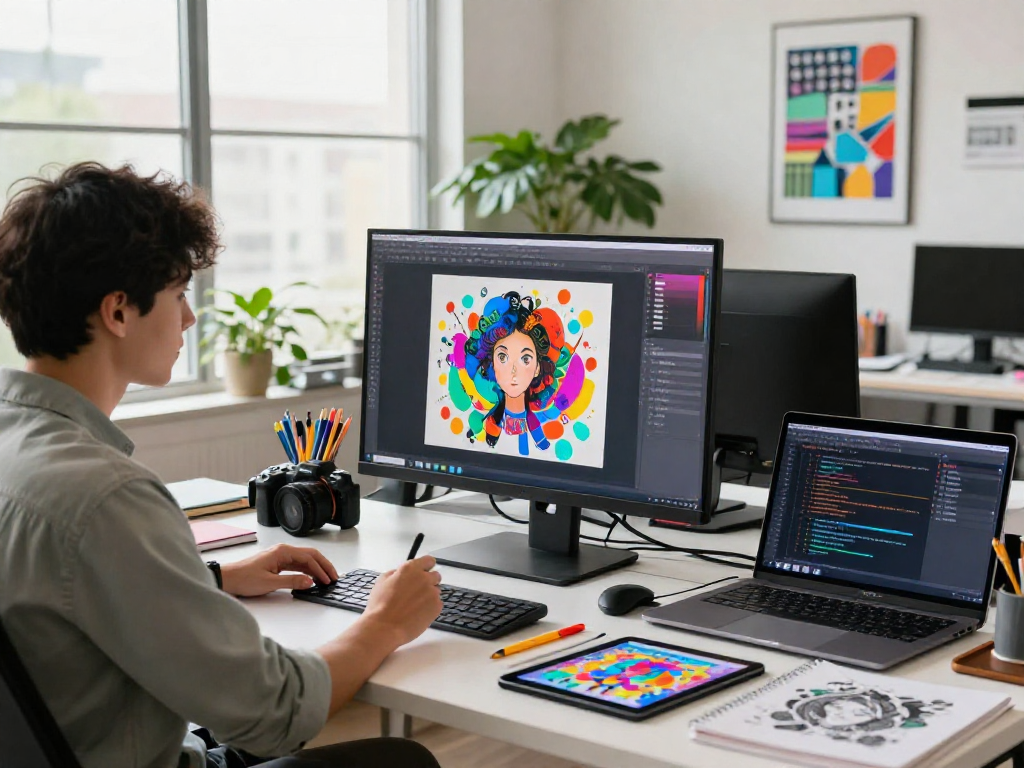 Creating 18+ ai content in a vibrant digital art workspace