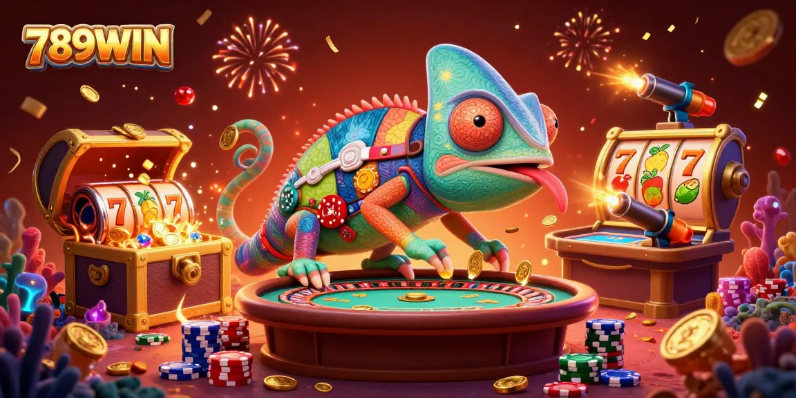 Experience the thrilling action of 789WIN with an ultra-detailed 3D casino scene showcasing vibrant slots and colorful characters.