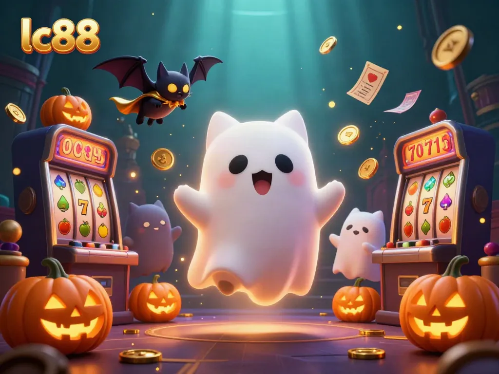 Experience thrilling slots action with lc88 in a vibrant haunted casino scene.