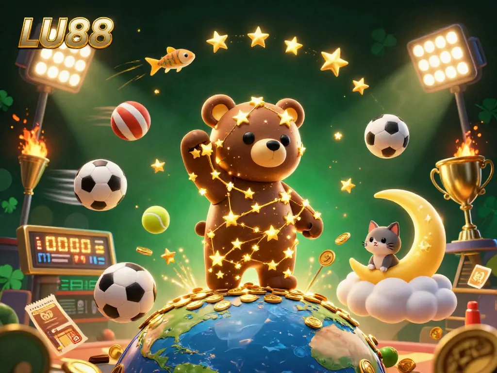 LU88 transcends gambling with a vibrant scene of cosmic characters and dynamic sports elements.