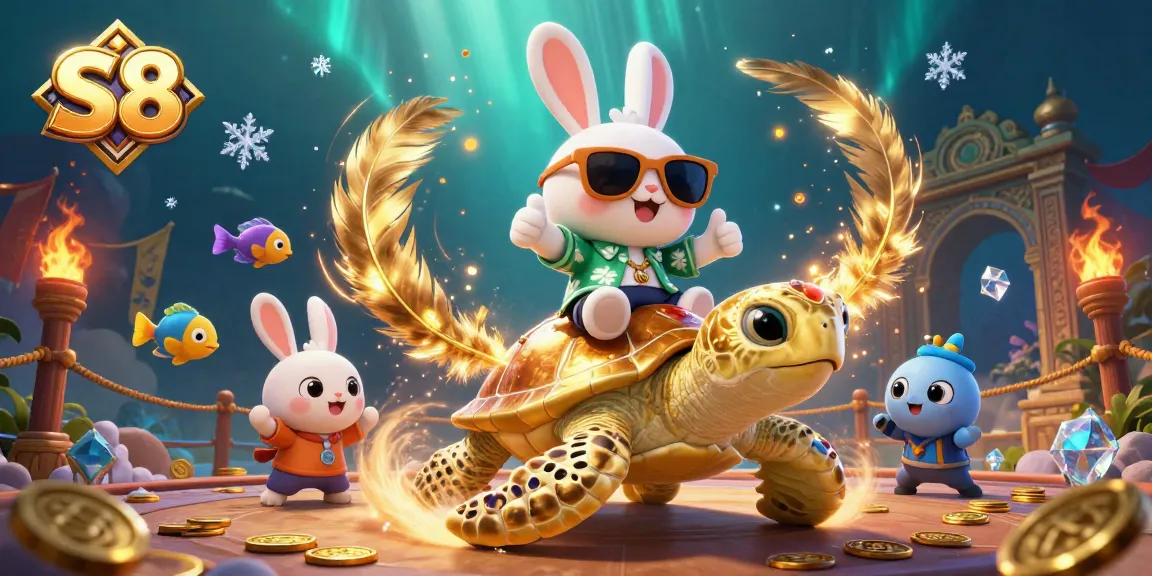 S8 offers thrilling gaming moments with a lucky rabbit and a golden sea turtle in a vibrant underwater casino scene.