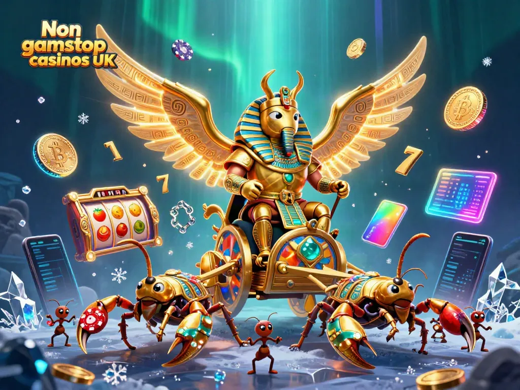 Experience excitement at Non gamstop casinos UK with this vibrant 3D illustration of casino elements.