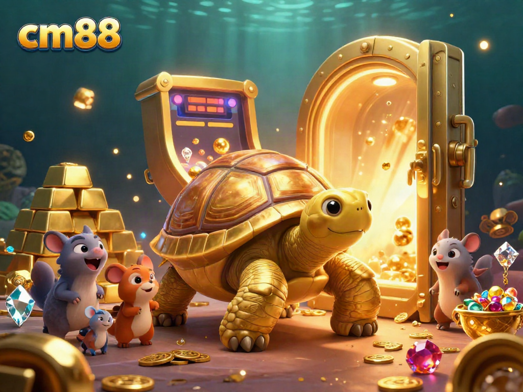 Experience cm88's thrilling casino adventure with a colossal tortoise pinball machine and golden treasures.