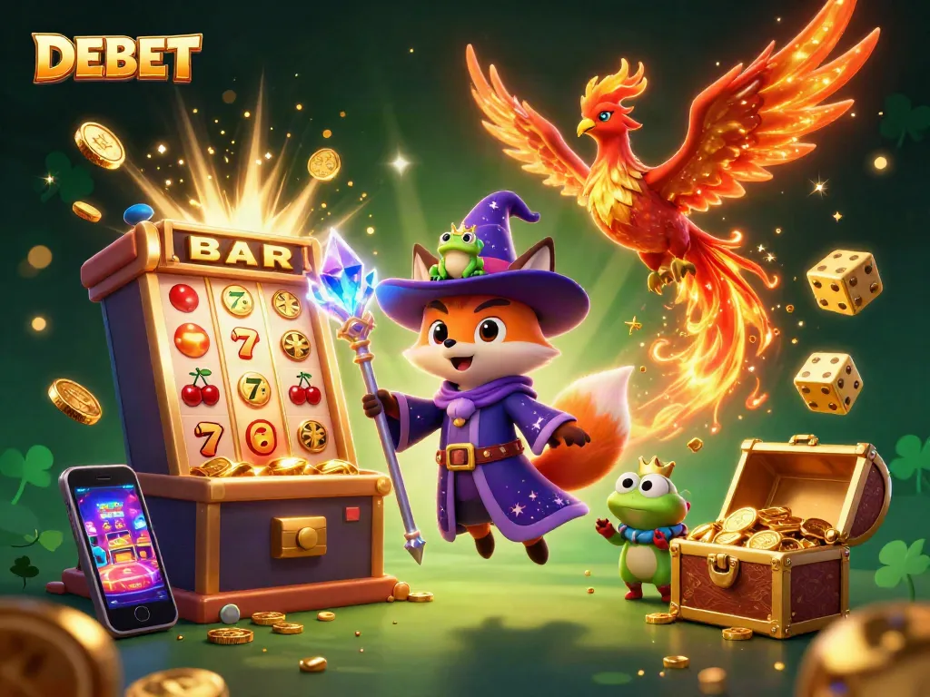 Experience the thrill of winning with DEBET in this vibrant 3D casino illustration.