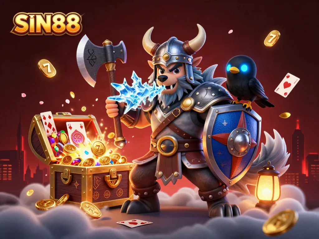 Players enjoy dynamic gaming with SIN88 featuring a Viking warrior, dragon, and treasure.