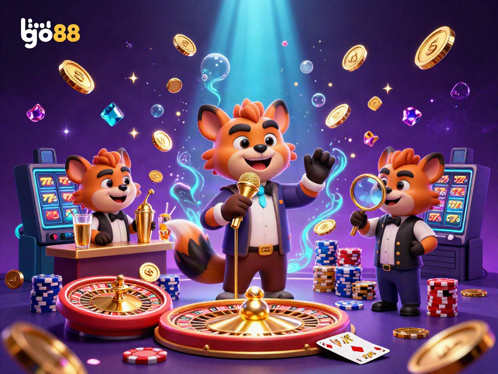 Hyenas host a dynamic comedy casino scene, showcasing vibrant games and the link go88 brand.