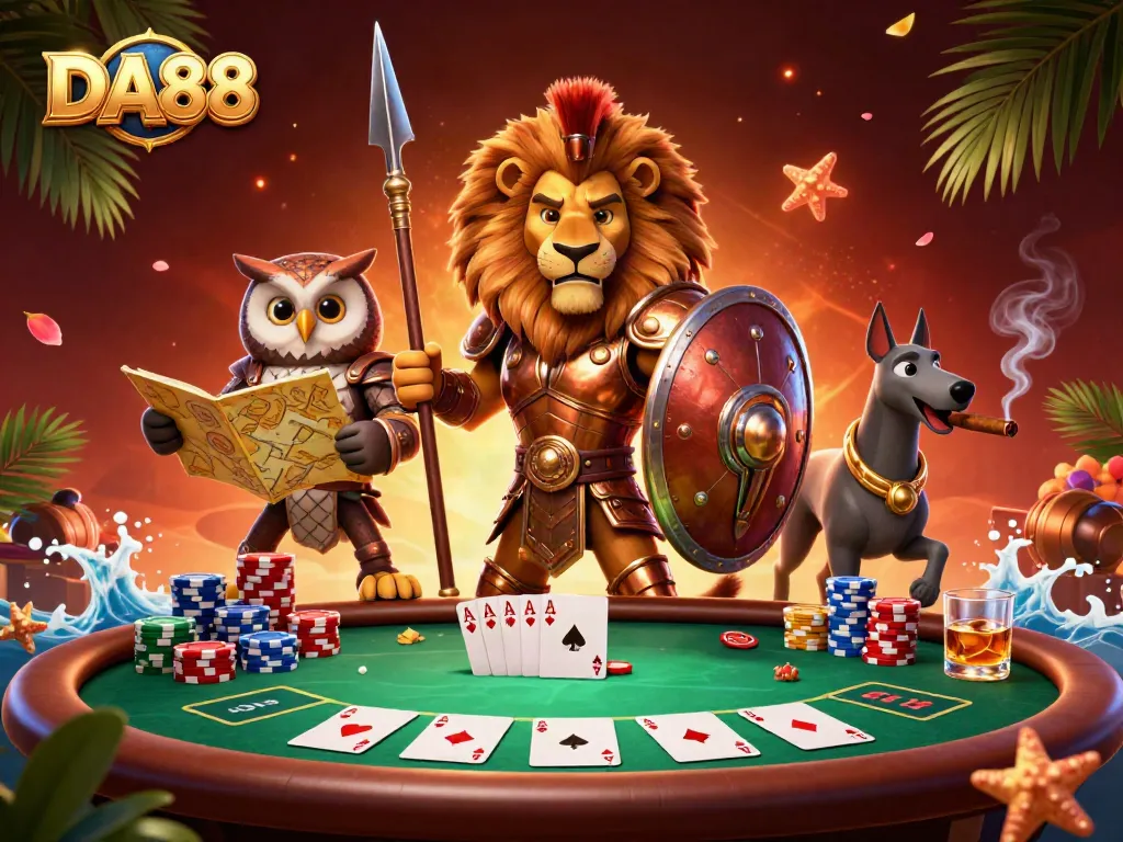 Experience thrilling gameplay with DA88 at the dynamic poker table surrounded by colorful chips.