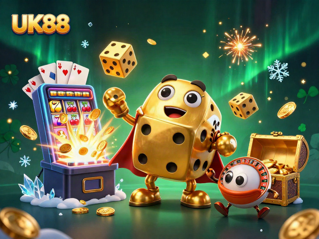 Experience UK88 with dynamic casino adventures featuring golden dice, spinning slot machines, and electrifying jackpots.