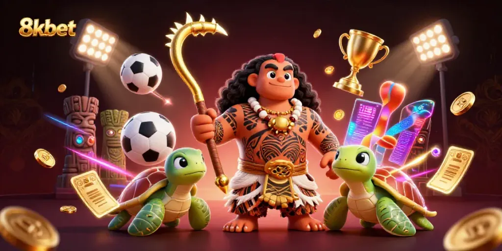 8xbet engages players with dynamic sports-themed illustration featuring lively characters and betting elements.