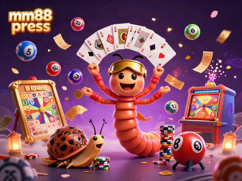 Experience winning thrills with mm88 press in a vibrant 3D casino scene filled with game elements.