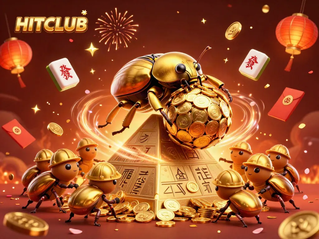 Engage with HITCLUB's dynamic casino adventure featuring golden beetles and festive game elements.