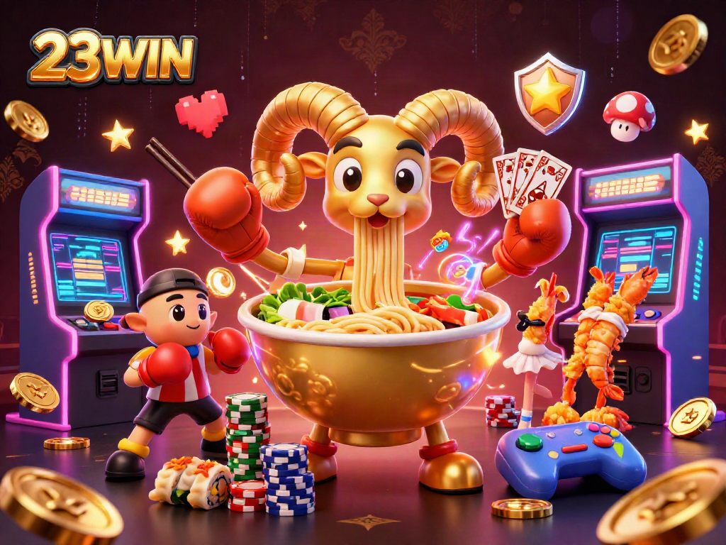 Experience the thrill of gaming with 23WIN in this vibrant casino illustration showcasing characters and electrifying elements.