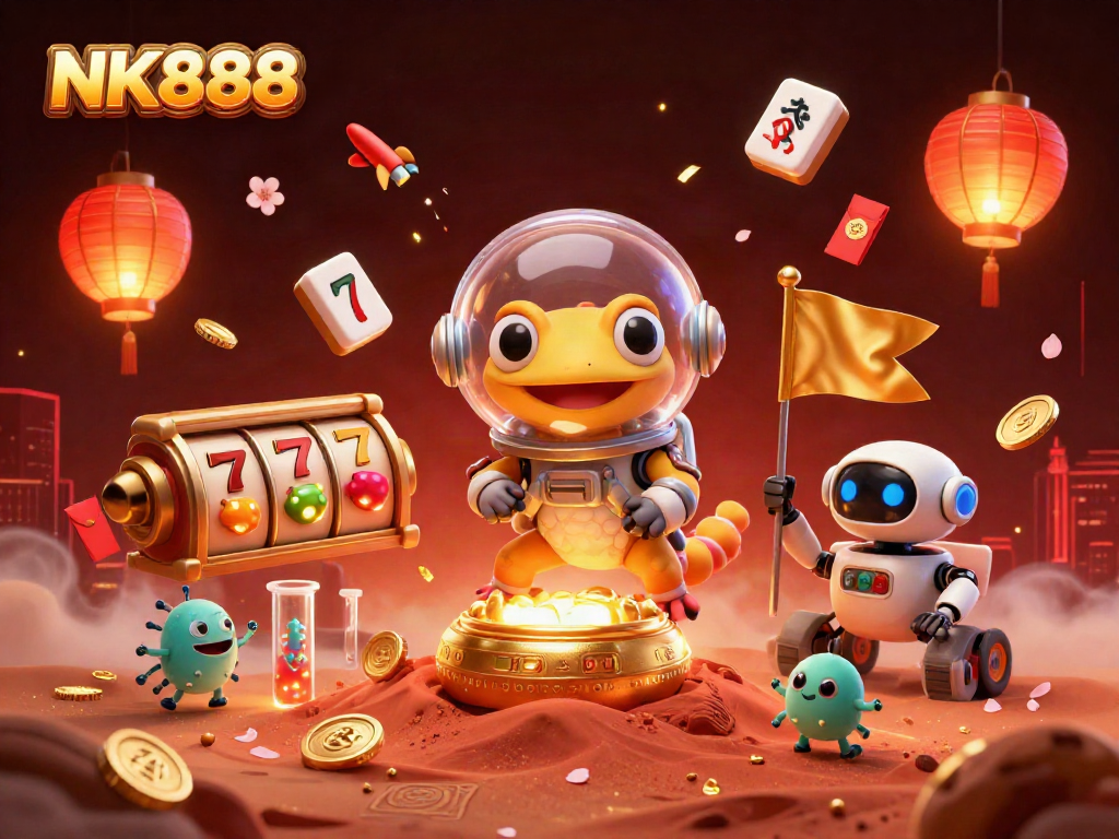 Experience thrilling slots at NK888 with a Martian gecko uncovering a hidden casino.
