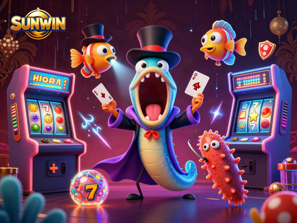 SUNWIN engages players with dynamic casino excitement, highlighting thrilling card tricks in a vibrant 3D scene.