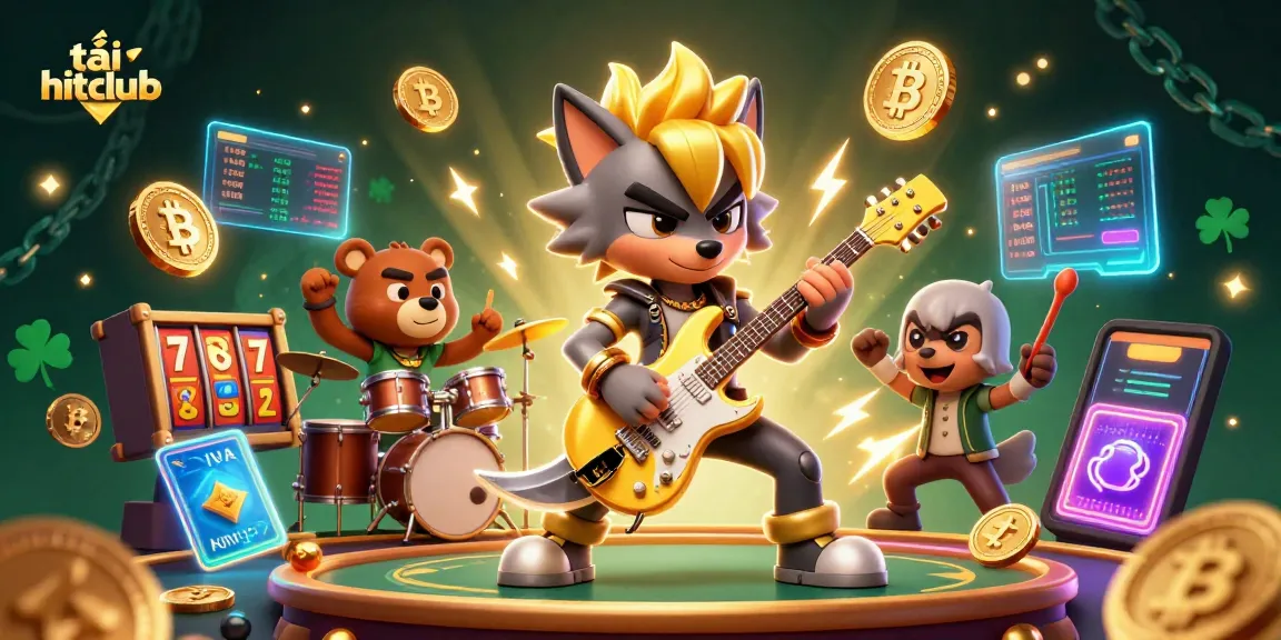 Play exciting games at tải hitclub with a vibrant cartoon casino ambiance and dynamic characters.