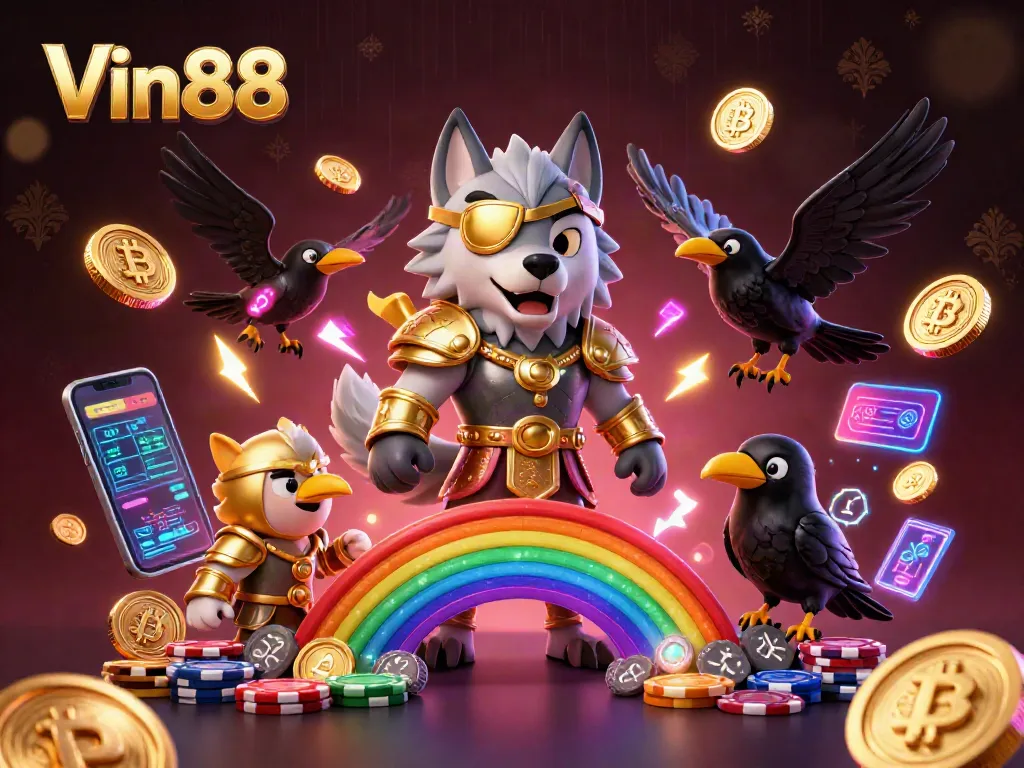 Engage in thrilling gaming with Vin88, featuring 3D Norse mythology characters and crypto elements.