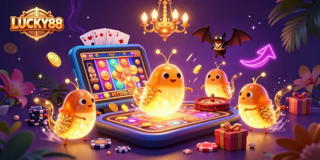 Experience the vibrant casino atmosphere with LUCKY88 as glowworms light up the action!