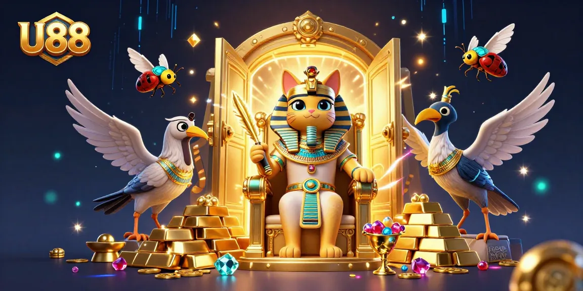 Experience thrilling gameplay at U88 with a vibrant 3D casino scene featuring treasures and rich decorations.
