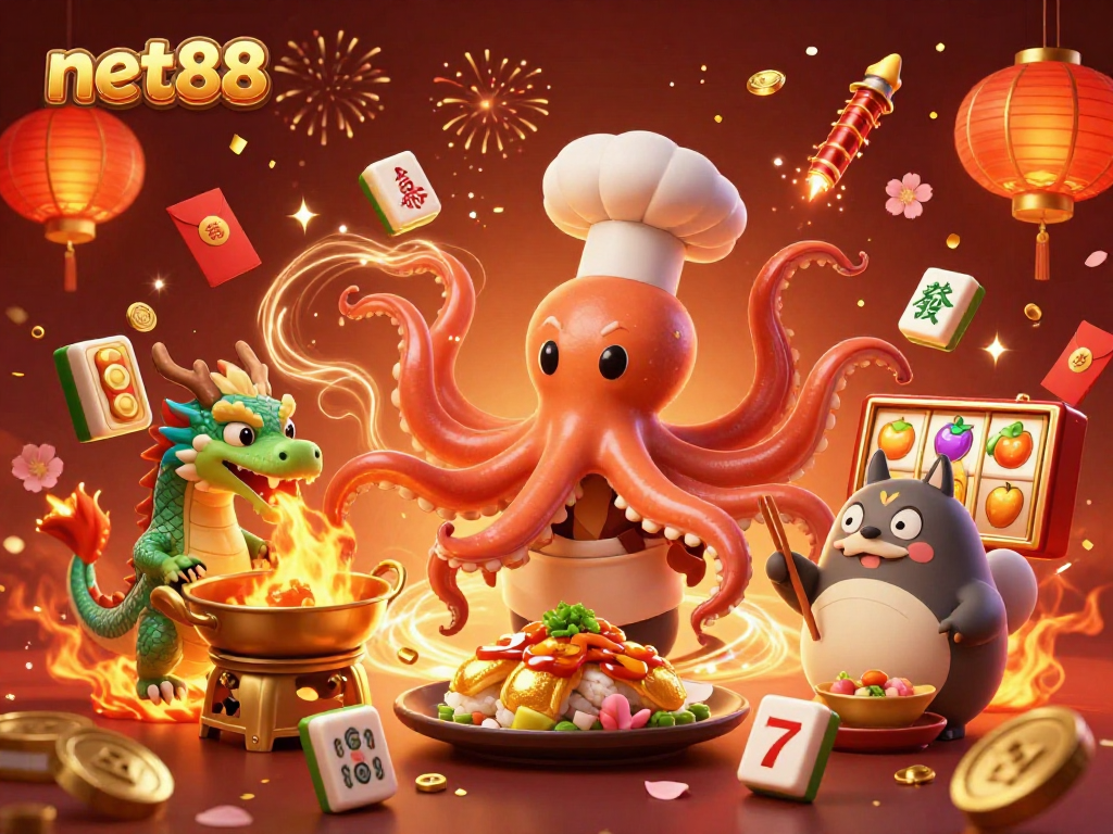 Experience the thrill of net88 with a vibrant 3D casino scene featuring dynamic slot elements.