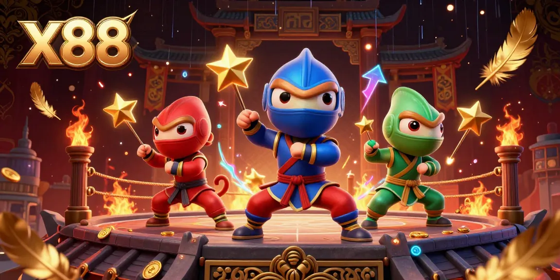 x88 engages players with a colorful scene of ninja chameleons performing martial arts in a vibrant casino illustration
