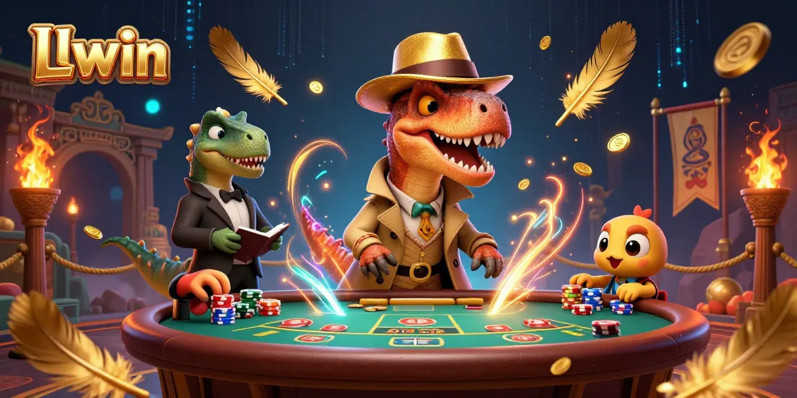 Experience strategic gameplay with Llwin in a vibrant, engaging casino setting featuring animated dinosaurs.