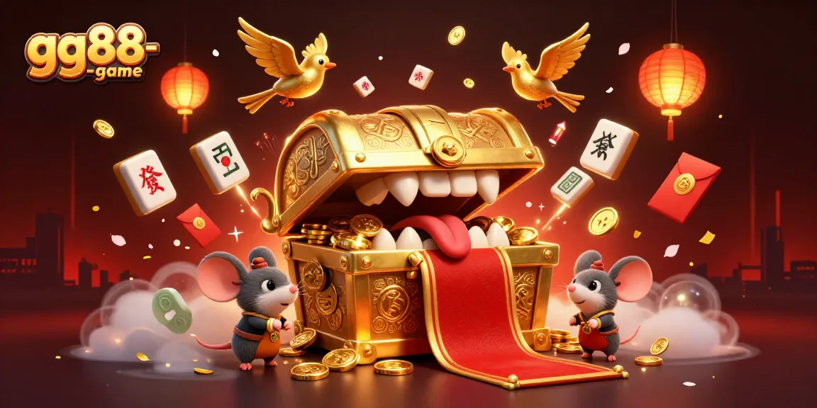 Experience thrill at gg88-game with a dynamic scene of a cartoon treasure chest enticing adventurers.