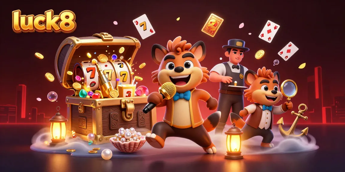 Engage in exciting gaming experiences at luck8 with vibrant hyenas in a comedy casino scene.
