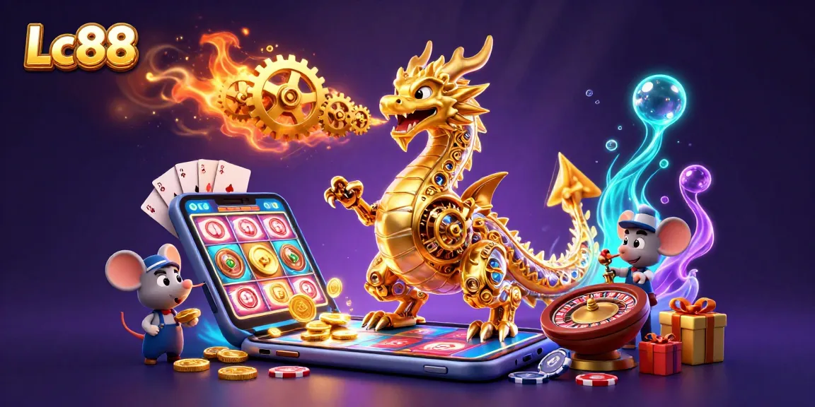 Experience thrilling gameplay at Lc88 with a vibrant 3D dragon and dynamic casino elements.