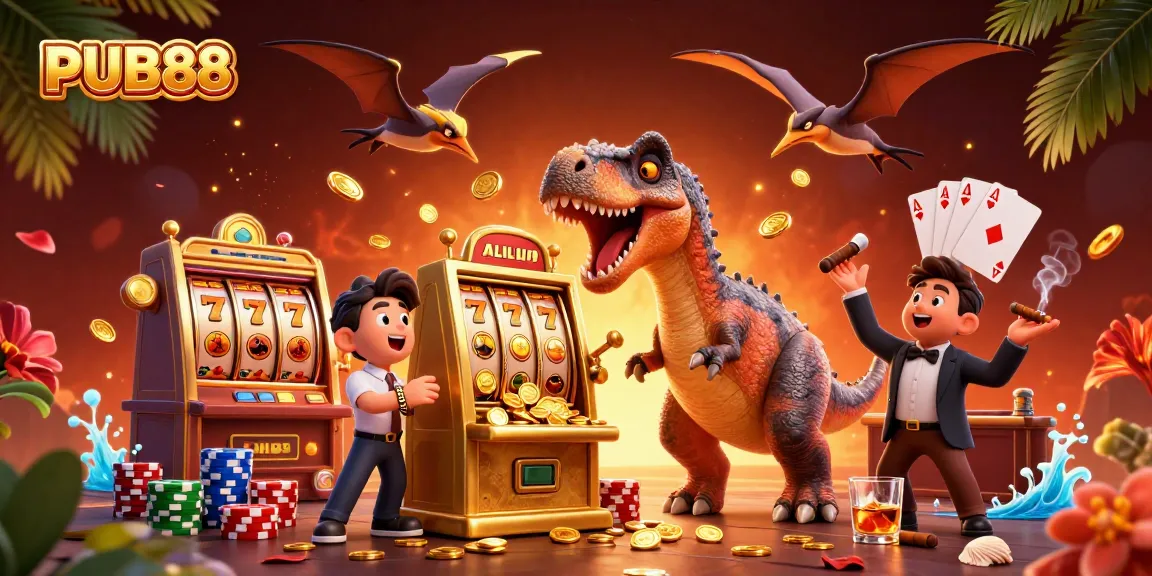 PUB88 slots scene: pachycephalosaurus hitting a jackpot, coins flying everywhere.