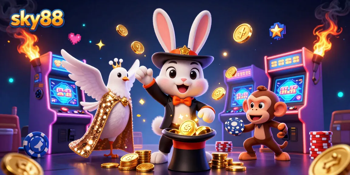Experience thrilling casino action with sky88 as a magician rabbit, a dove, and a monkey showcase colorful games.