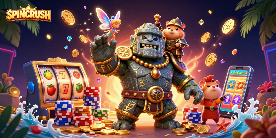 Experience winning with SPINCRUSH surrounded by 3D characters and exciting casino elements.