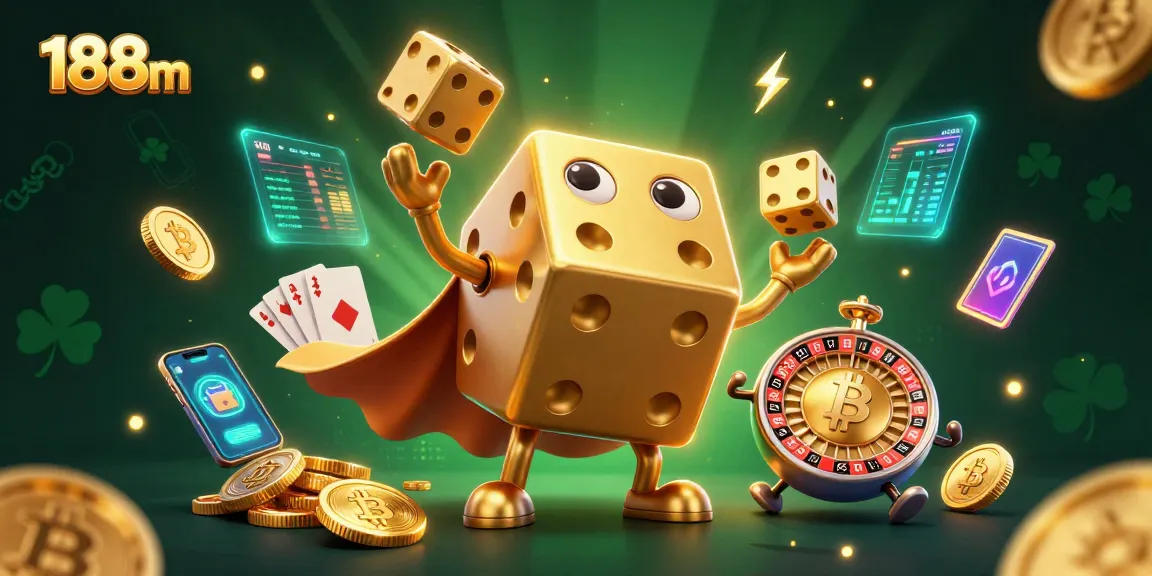 Engage in the thrilling world of 188m with a dynamic casino scene featuring vivid gaming elements.