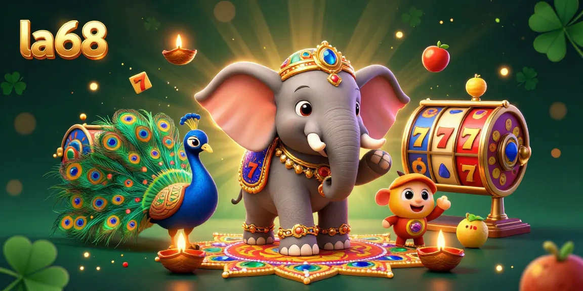 Experience the excitement at la68 with colorful slots, jackpot counters, and festive characters.