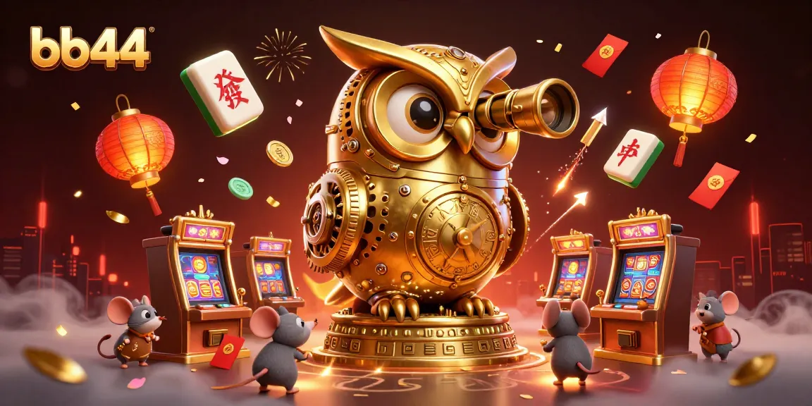 Engage in the vibrant casino scene with the bb44 golden owl overlooking dynamic slot action.