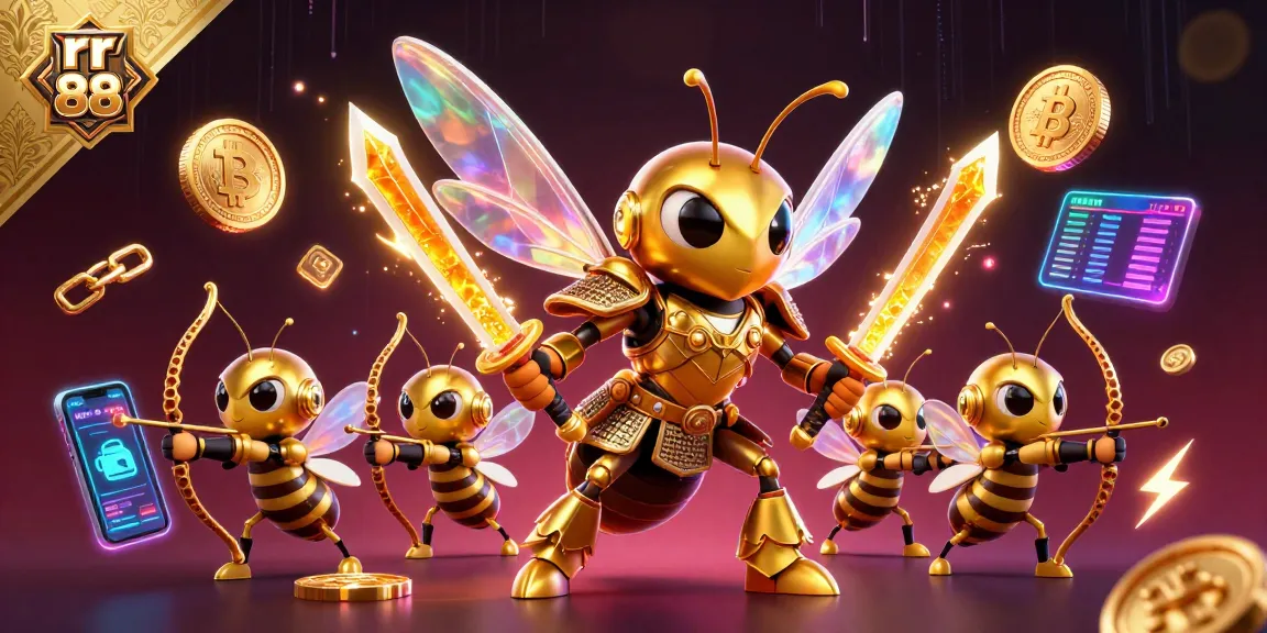 Engage with thrilling gameplay at rr 88, where a golden hornet samurai battles amidst crypto-themed visuals.