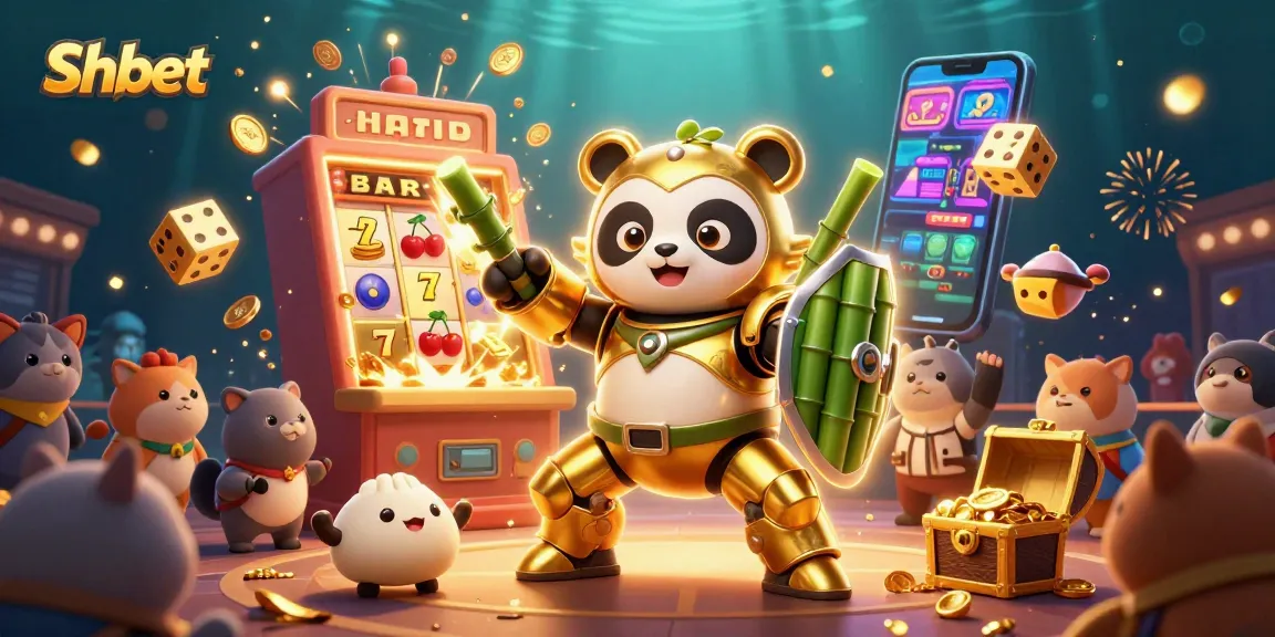 Engage with Shbet's thrilling online casino experience, featuring a golden panda and dynamic gaming elements.