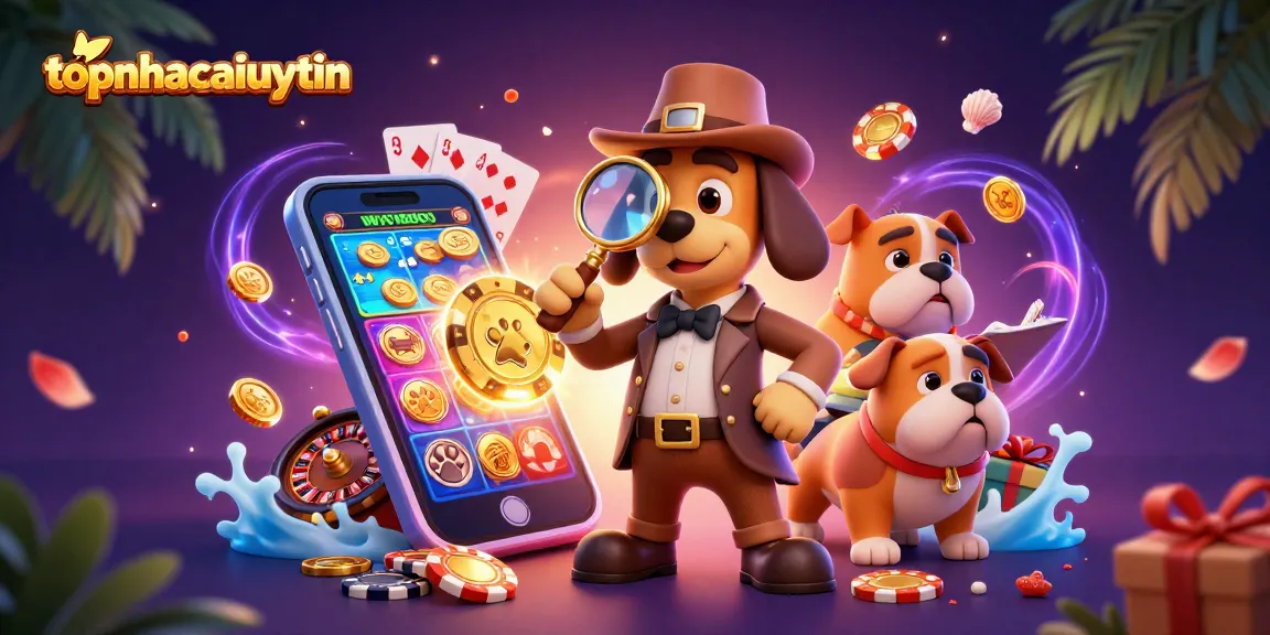 Win big with topnhacaiuytin as a detective uncovers casino treasure clues in a vibrant scene.