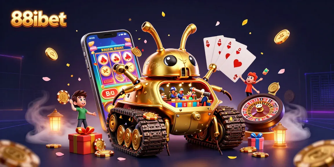 Experience thrilling gaming action at 88ibet with a vibrant casino mini-world inside a golden beetle tank.