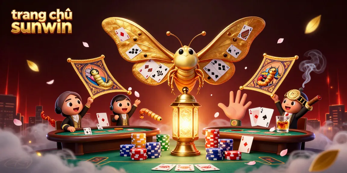 Experience the vibrant world of trang chủ sunwin with a cartoon atlas moth amidst poker elements.