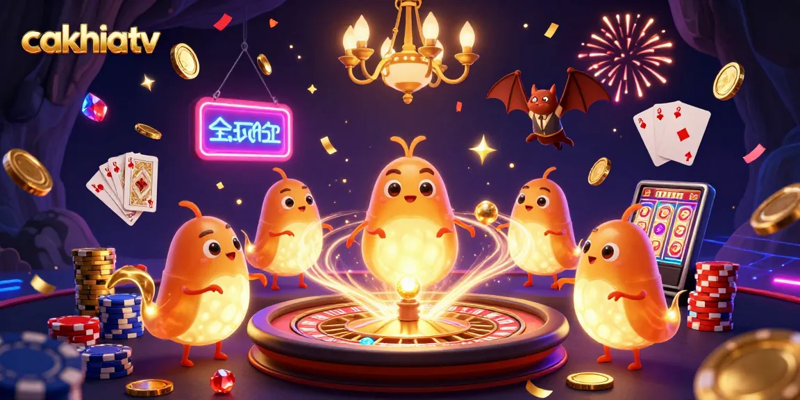 Experience the excitement of cakhiatv with vibrant glowworms illuminating an energetic casino scene.