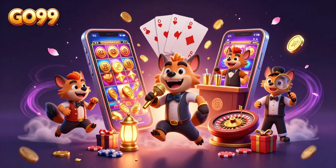 Experience the fun at GO99's vibrant casino with hyenas enjoying gaming and entertainment.