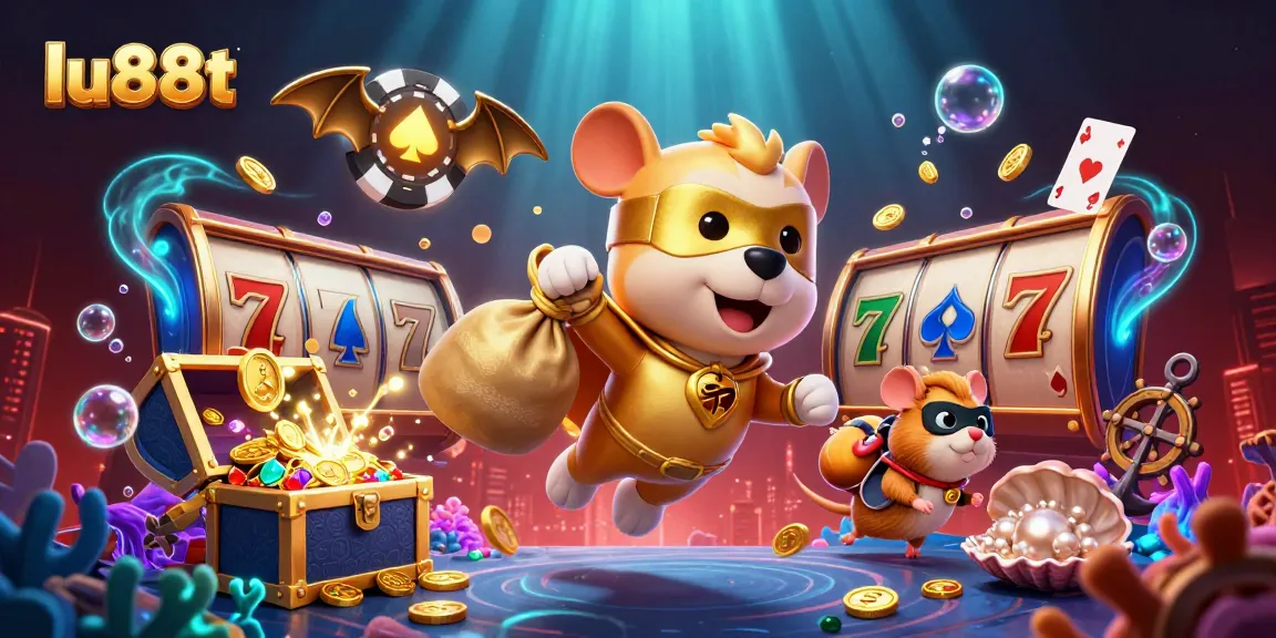 lu88t showcases a dynamic 3D illustration of a superhero dog celebrating casino wins through slots.