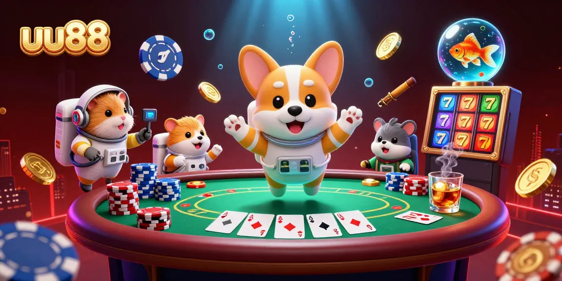 uu88 players engage in an exciting space casino adventure with vibrant poker chips and coins drifting